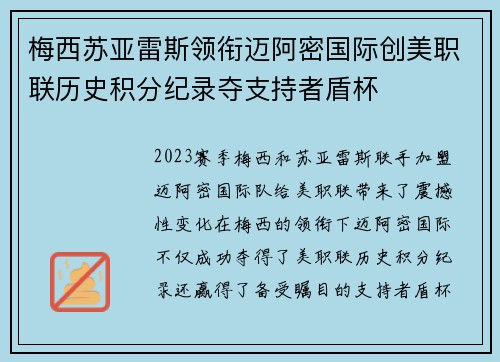 梅西苏亚雷斯领衔迈阿密国际创美职联历史积分纪录夺支持者盾杯